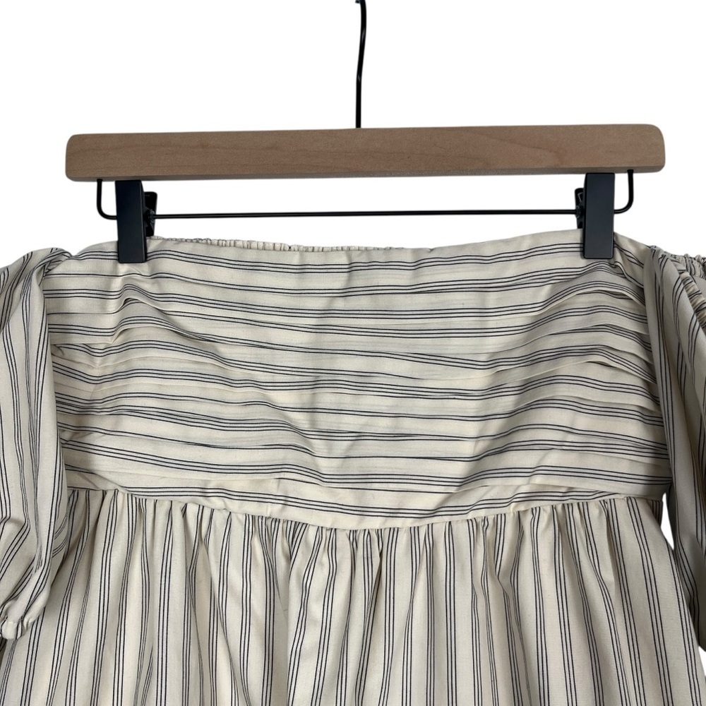 ABERCROMBIE & FITCH Emerson Off Shoulder Skort Dress Cream Navy Pinstripe M - Picture 6 of 15